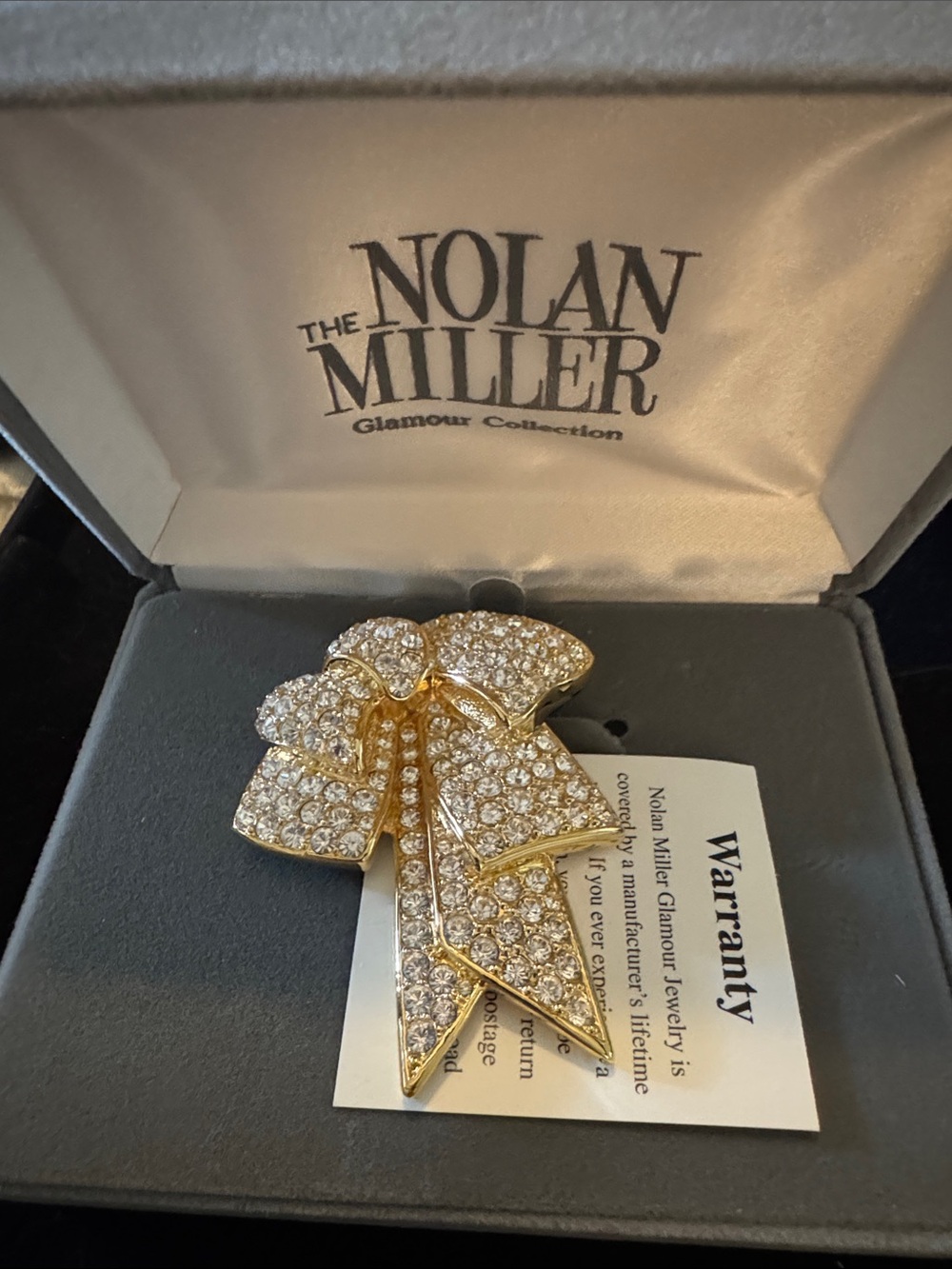 Rare vintage Nolan Miller Gold Rhinestone Bow Brooch NWT
